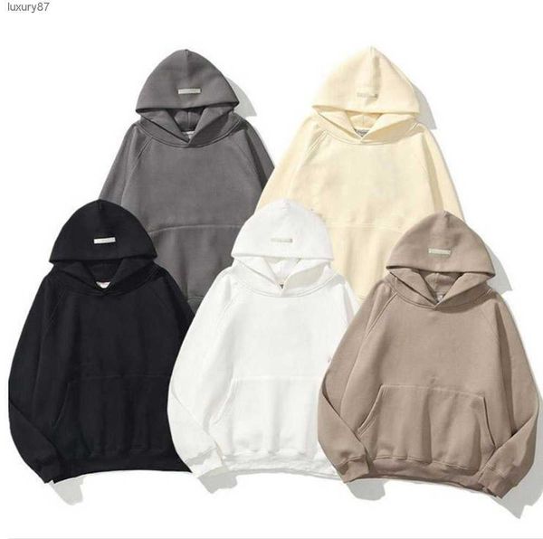 

add fluff warm hooded hoodies mens womens fashion streetwear pullover sweatshirts loose lovers clothing ess essentail hoody, Black