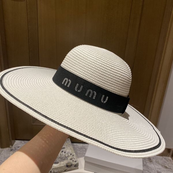 

woven hat miu letter female designer designer beanie cap summer british sun hat sunshade beach outing flat straw hat, Blue;gray