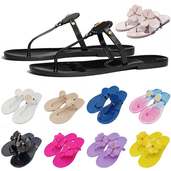 

2023 mini miller jelly thong sandal designer sandals women slides sliders soft patent leather luxury slippers tories slipper burchs slide ou, Black