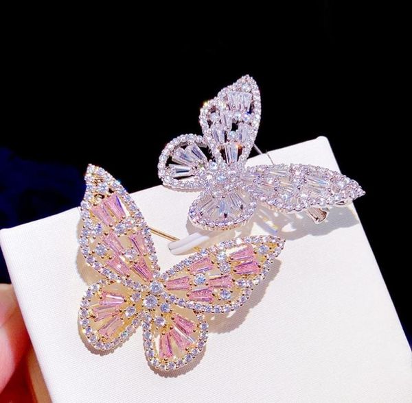

asnora stylish pink butterfly brooch for women with zircon mounting crystal wedding4673780, Golden;silver