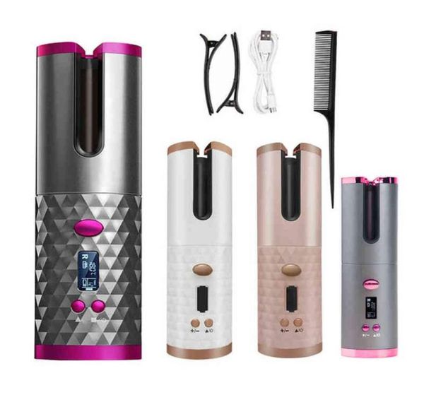 

cordless automatic hair curler usb rechargeable curling iron lcd display ceramic curly machine curly rotating curling wave styer a5757436