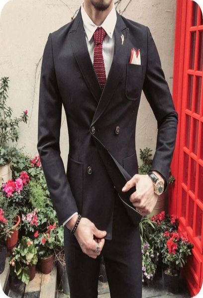 

new handsome double breasted wedding groom tuxedos peak lapel groomsmen men suits prom blazer jacketpantstie 2188828013, Black;gray