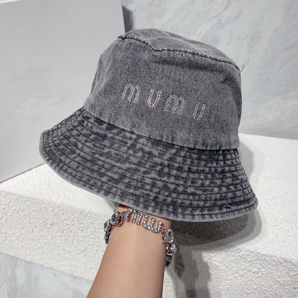 

vintage miu letter denim fisherman hat female designer beanie cap washed old bucket hat sun hat versatile, Blue;gray