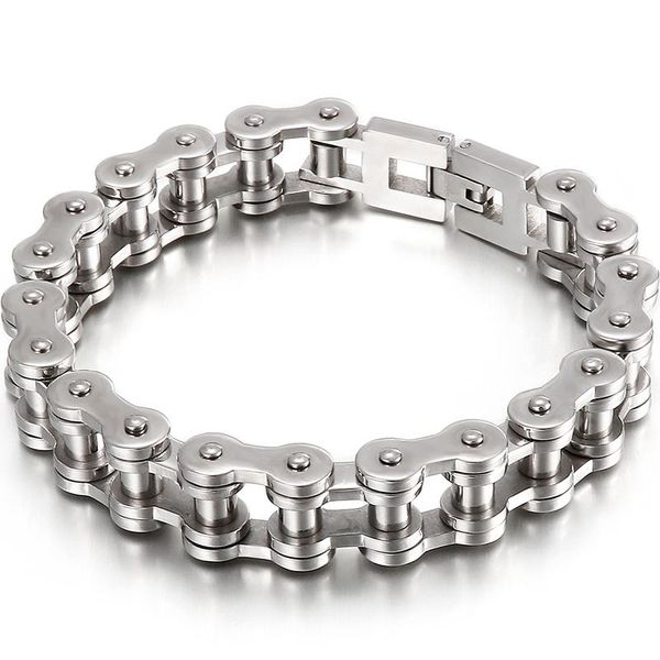 

bangle solid stainless steel men's bracelets 15/19mm bicycle motorcycle link chain bracelet man on hand armband for men big size 9.84&q, Black