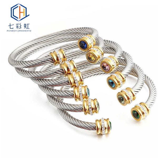 

titanium steel bracelet colorful jewelry stone inlaid stainless, Golden;silver