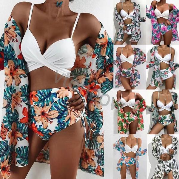 

2023 women swimsuit fashion summer three piece set tie dye print cover up holiday swimwear bikini suits clothing high-quality