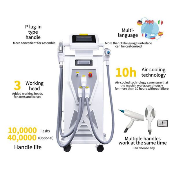 

double screen e light ipl skin rejuvenation machine hair removal q switch nd yag laser tattoo removal system, Black