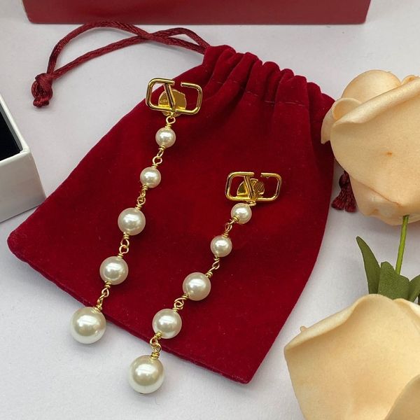 

luxury designer earrings charm classic brand pearl string pendant women jewelry accessories, Golden;silver