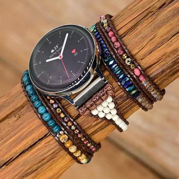 

bangle unique natural stones 5 layers wrap watch band handmade boho fashion samsung watch strap wholesale, Black
