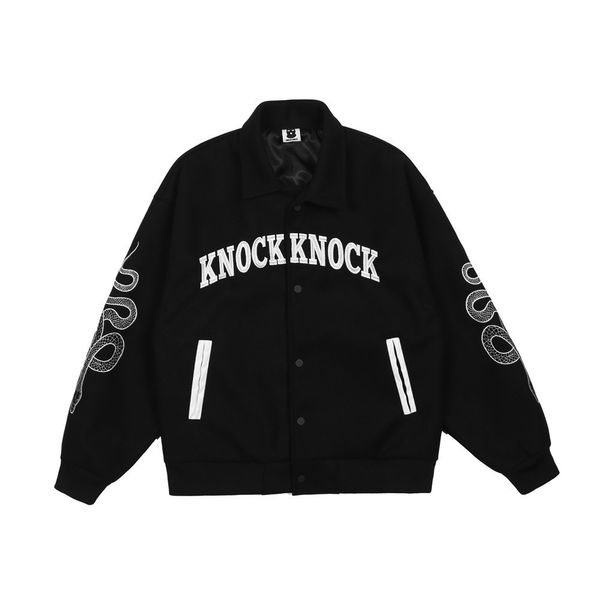 

Fashion motorcycle riding jacket letter embroidery long sleeve bomber baseball jacket men, Black