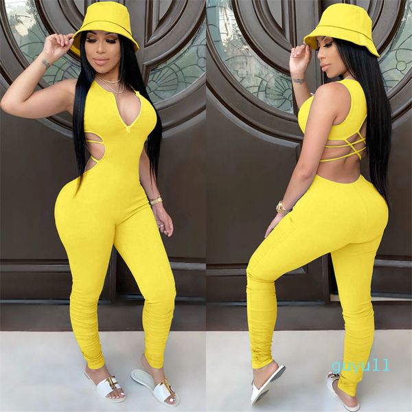

women designers clothes 2023 fashion halter jumpsuits rompers zipper strap backless pleated, Black;white