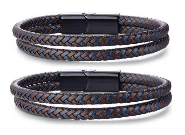 

new listing double weave leather bracelet men039s popular jewelry magnetic buckle stainless steel ladies gift pulseira7997176, Golden;silver