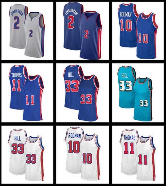 

cunningham 2 cade detroits piston basketball jerseys hill 33 grant rodman 10 dennis thomas 11 isiah, Black;red