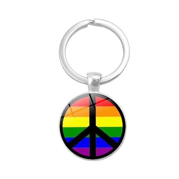 

key ring fashion couple gay pride logo key ring female male iridescent glass gemstone pendant chain jewellery accessory, Slivery;golden