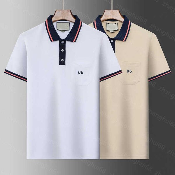 

23ss summer men clothes casual tshirt designer t shirt brand fringe lapel color matching logo embroidery pocket short sleeve polo shirt mens, White;black