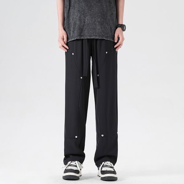 

summer sweatpants ins wind drapiness sports pants trend casual pants 100 match straight trousers youth fashion logging pants personality, Black