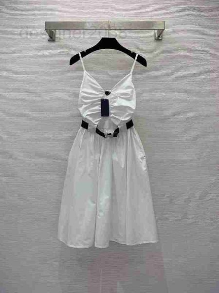 

street style dresses designer summer new celebrity chest pleated design triangle label cotton waist shrinking slim strap dress belt lt33, Black;pink