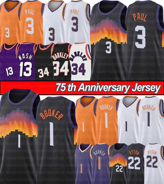 

jersey basketball chris 3 paul devin 1 booker retro steve 13 nash charles 34 barkley mens embroidery shirt, Black;red