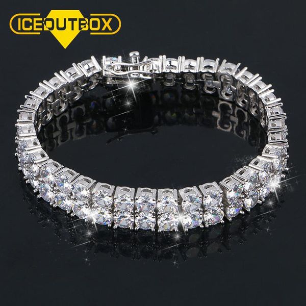 

bangle iced 2 row zircon tennis chain 10mm wide bracelet gold silver color men double crystal square cz bangle gift box drop shipping, Black