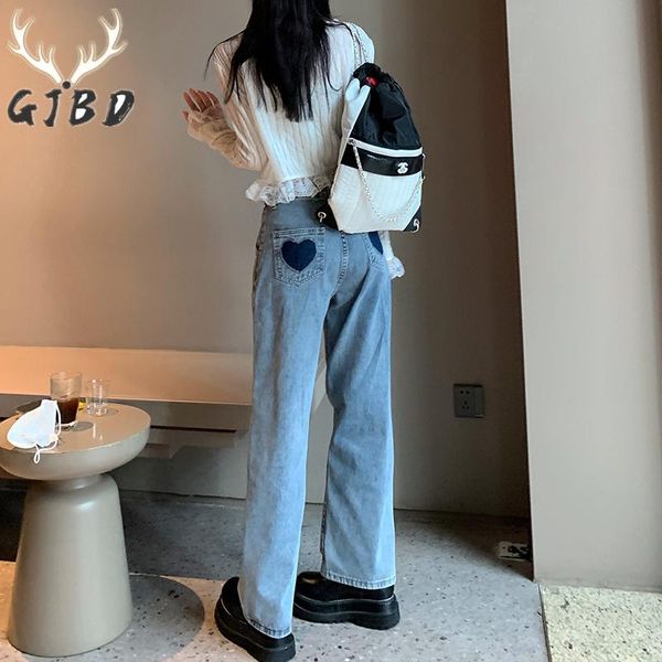 

jeans high waist women jeans 2022 autumn streetwear sense of design fashion straight wide leg pants vintage casual baggy denim trouser, Blue