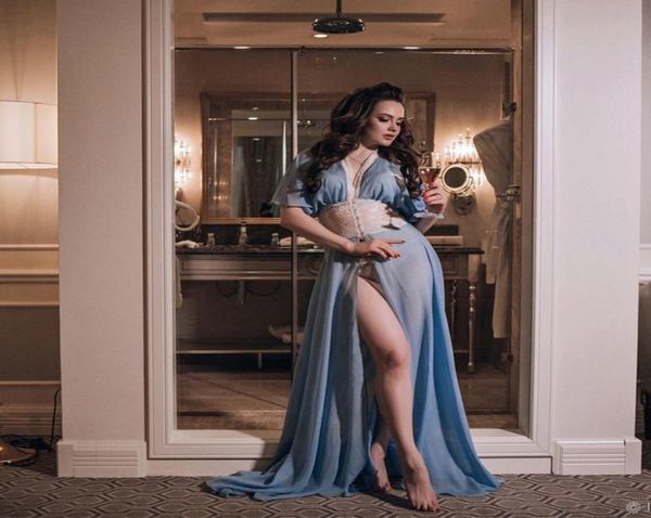 

pale blue long bridal sleepwear robes lace short sleeve kimono party nightgowns women bathrobe shawl7312313, White