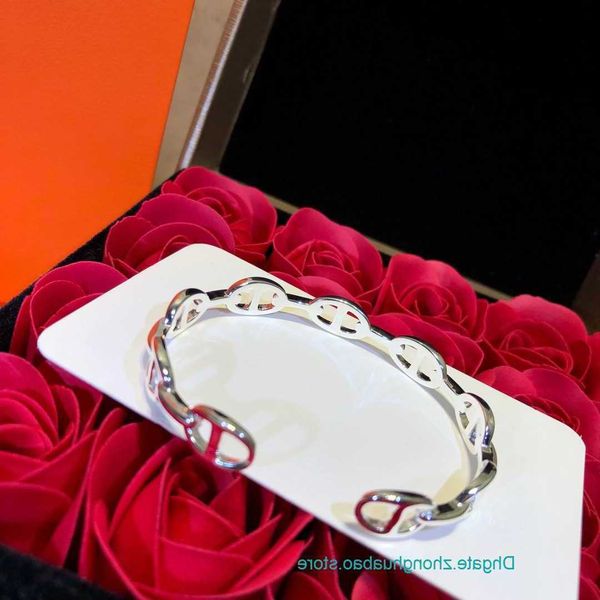 

9a original edition factory wholesale h ermes bangle for sale s925 sterling silver hollow pig nose open bracelet fashion style with box, Black