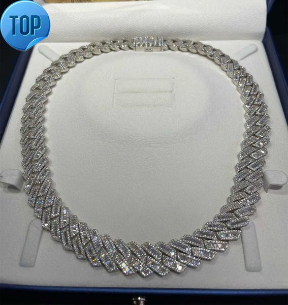 

kibo hip hop jewelry 18mm 925 silver vvs baguette mosan diamond cuban chain bracelet