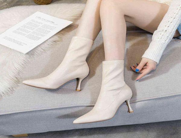 

boots 2021 new white short women autumn and winter highheeled pointed stiletto boots 09225780291, Black
