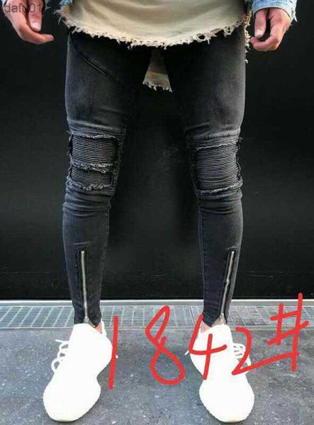 

men's jeans mens skinny jeans fashional casual slim biker denim pants knee hole hiphop ripped washed distressed l230520, Blue