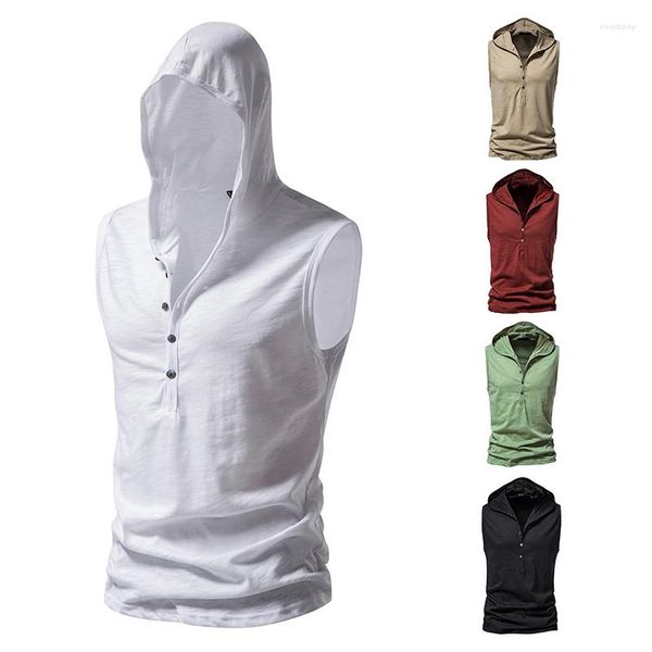 

men' tank summer hooded casual fashion sleeveless lightweight cotton t-shirt thin quick-dry bodybuilding sports gym vest, White;black