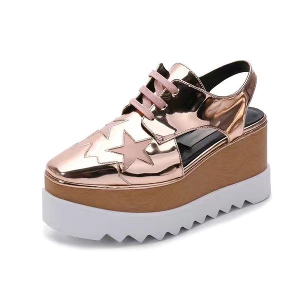 

star leather sandals square platform slope thick stella britt shoes women elyse brushed star slipper platform derbys wedge laceup fashion 03, Black