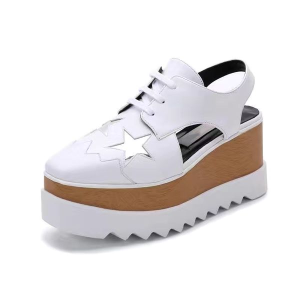 

star leather sandals square platform slope thick stella britt shoes women elyse brushed star slipper platform derbys wedge laceup fashion 05, Black