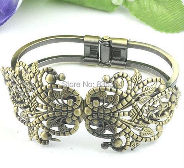 

bangle 20pcs wholesale antique bronze filigree adjustable cuff bangle and bracelets blank base diy jewelry finding settings, Black