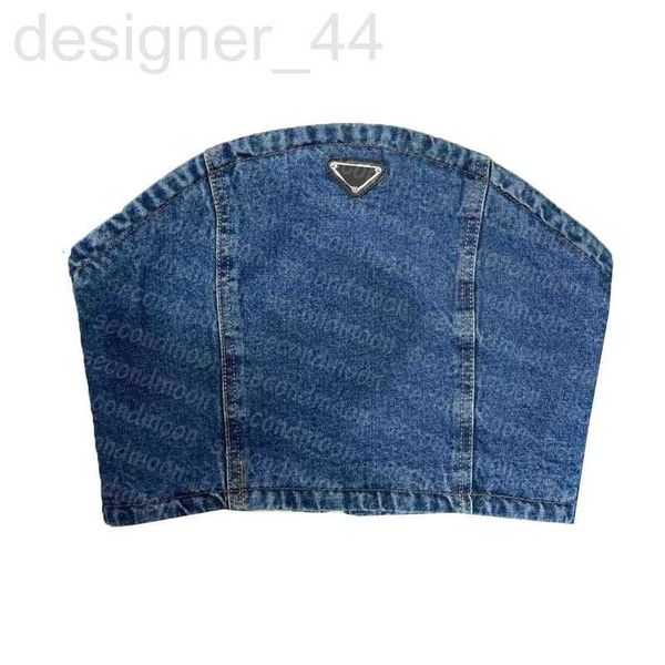 

women's tanks & camis designer women denim bra strapless crop metal badge designer bras fashion tiih, White