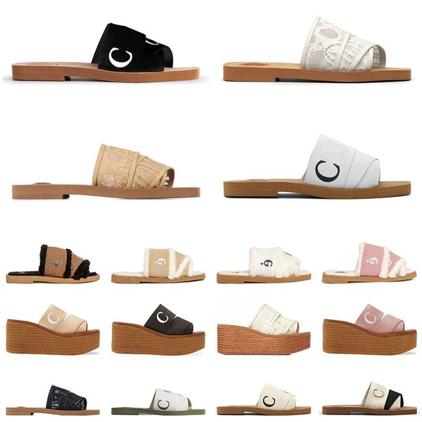 

original luxury woody designer women shoes comfortable striped canvas slippers summer bathroom striped casual shoe for comfort lace letterin, Black