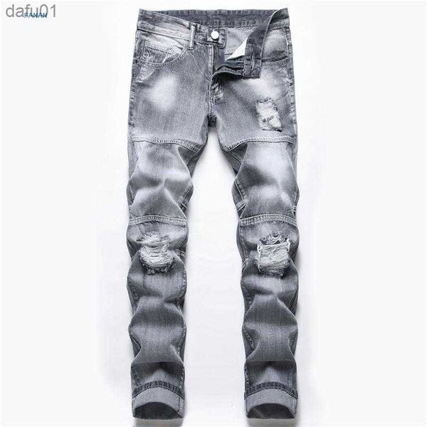

men's jeans men's jeans light grey with holes for men l230520, Blue