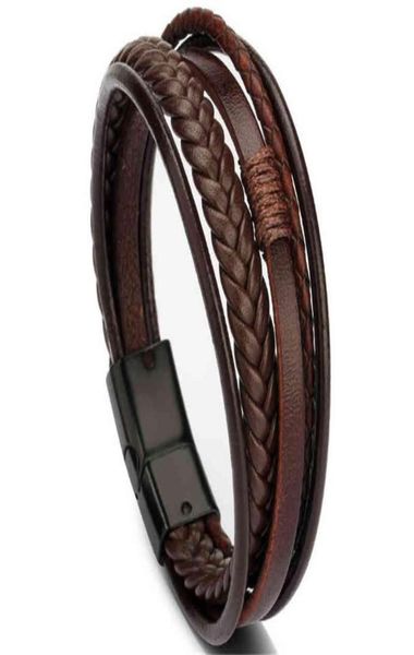 

trendy genuine leather bracelets men stainless steel multilayer braided rope for male female jewelry9727877, Golden;silver