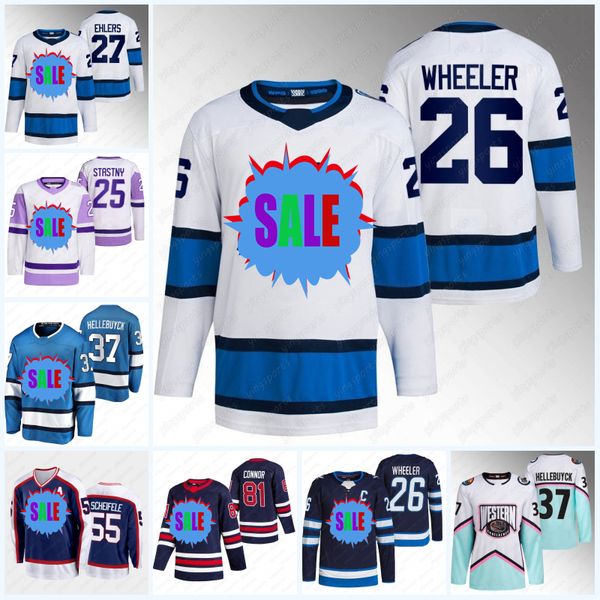 

#26 blake wheeler jersey 27 nikolaj ehlers 81 kyle connor 91 cole perfetti 37 connor hellebuyck 80 pierre-luc dubois 55 mark scheifele 89 sa, Black;red