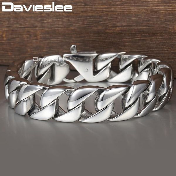 

bangle davieslee 15mm silver color curb cuban link men's bracelet 316l stainless steel wristband male jewelry dlhb164, Black