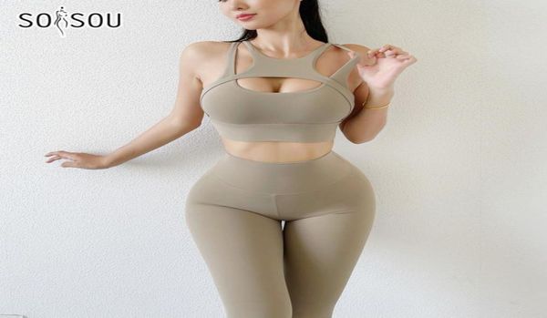 

yoga outfits soisou women039s tracksuit sportwear set tight leggings sports bra elastic fitness gym suit 13 colors 2210174564637, White;red