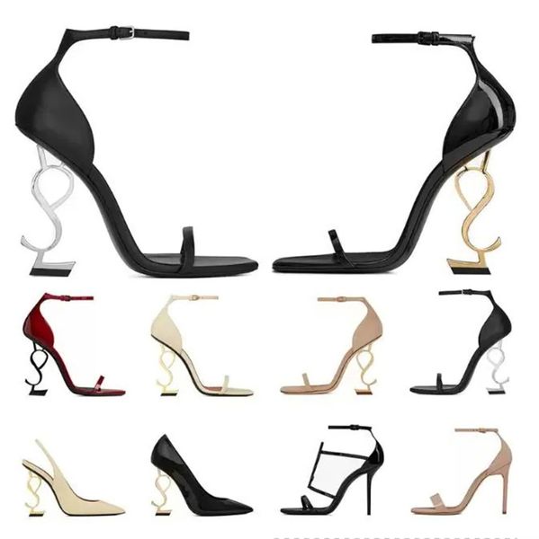 

women luxury dress shoes designer high heels patent leather gold tone triple black nuede red womens lady fashion sandals party wedding offic