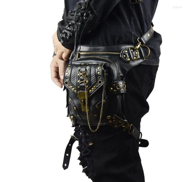 

waist bags retro steampunk leather bag serpentine crossbody rock men women gothic black fanny packs fashion motorcycle leg9558511