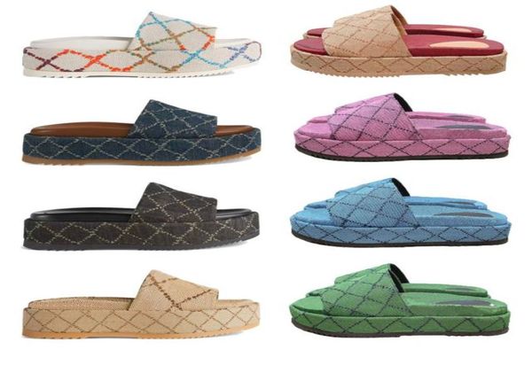 

2022 women039s fashion slippers 55mm platform sandals canvas wedges women039s luxury flat embroidered printed rubber casual 3760718, Black