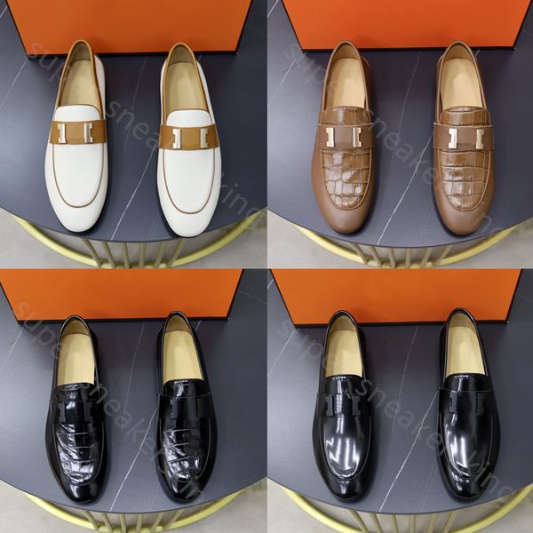 

designer loafers men dress shoes genuine leather mules h buckle luxury brand moccasins breathable casual shoes size 38-46, Black