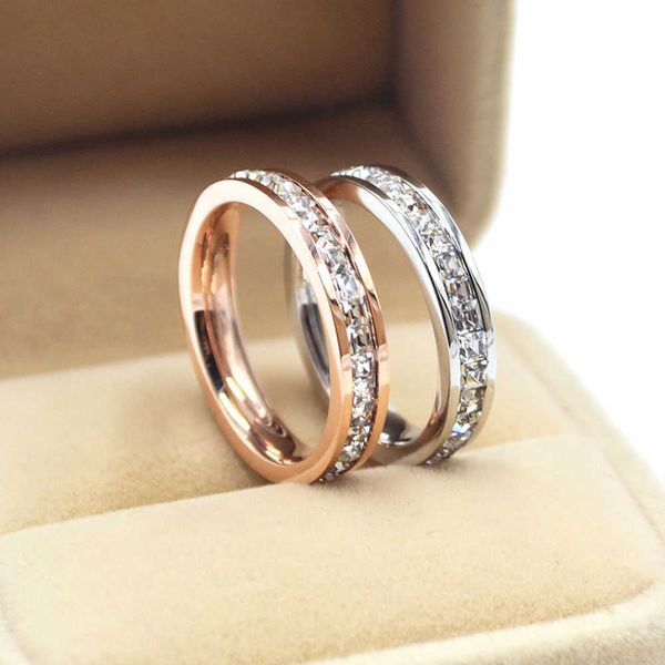 

band rings stainless steel 316l rose gold zircon couple ring promise wedding engagement for women jewelry gifts aa230524, Silver