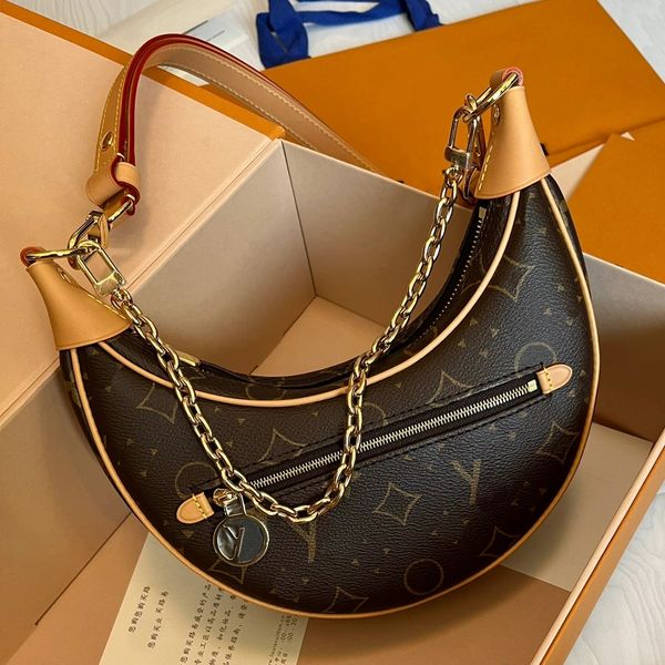 

designer bags shoulder bag totes real leather luxury loop flowers handbag half moon bags large capacity locks letters colorful 2023 new flor