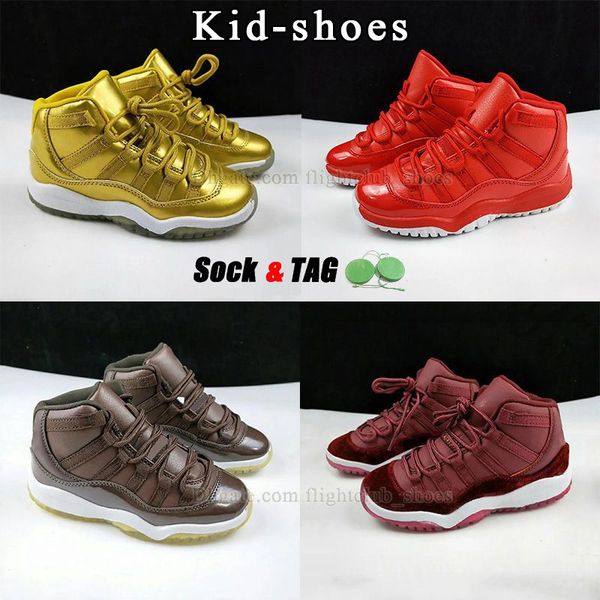 

new pattern kid shoes jumpman 11 infant basketball shoes kids sneaker boys and girls toddler 25th anniversary cherry cool grey outdoor train, Black
