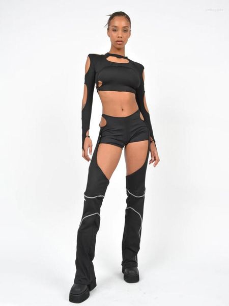 

women's two piece pants punk style cutout cargo gothic stitching low rise elastic skinny trousers women casual jogger korean fashion, White