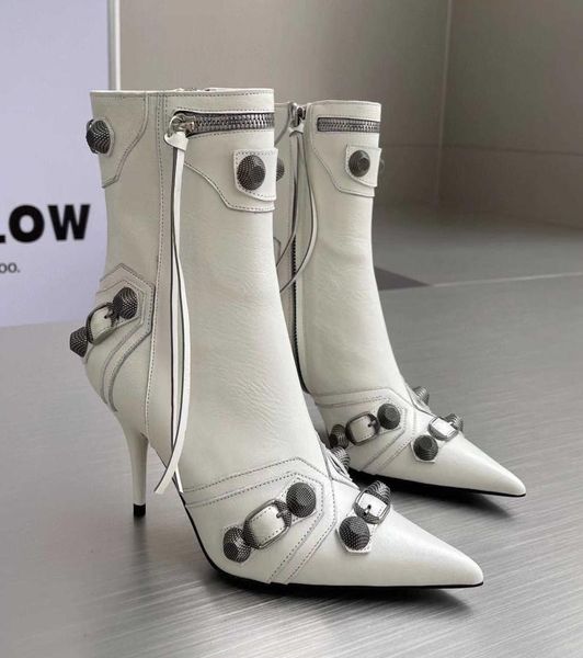 

boots highheeled women 039s shoes new white sheepskin pointed metal buckle decoration9043353, Black