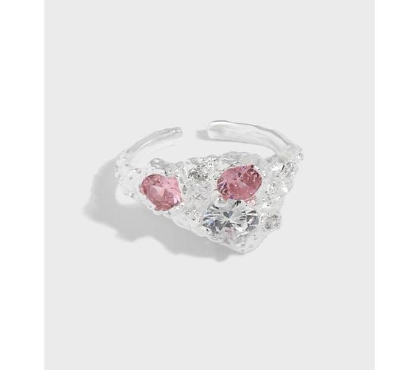 

658 korean ins minority light luxury irregular surface micro inlaid zircon texture s925 sterling silver opening ring female7972109